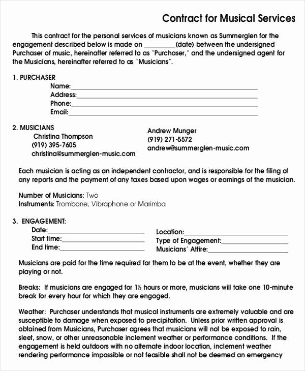Music Artist Contract Template Unique Music Contract Template