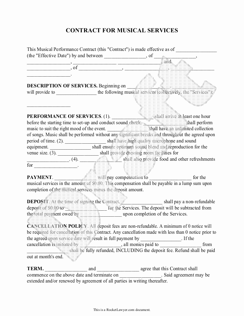 Music Performance Contract Template Beautiful 28 Of Template Band Performance Contract