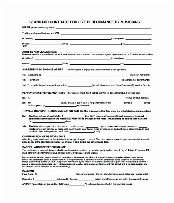 Music Performance Contract Template Beautiful Music Contract Template