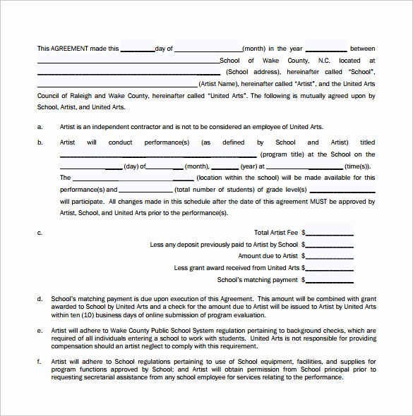 Music Performance Contract Template Best Of Performance Contract Template 14 Download Free