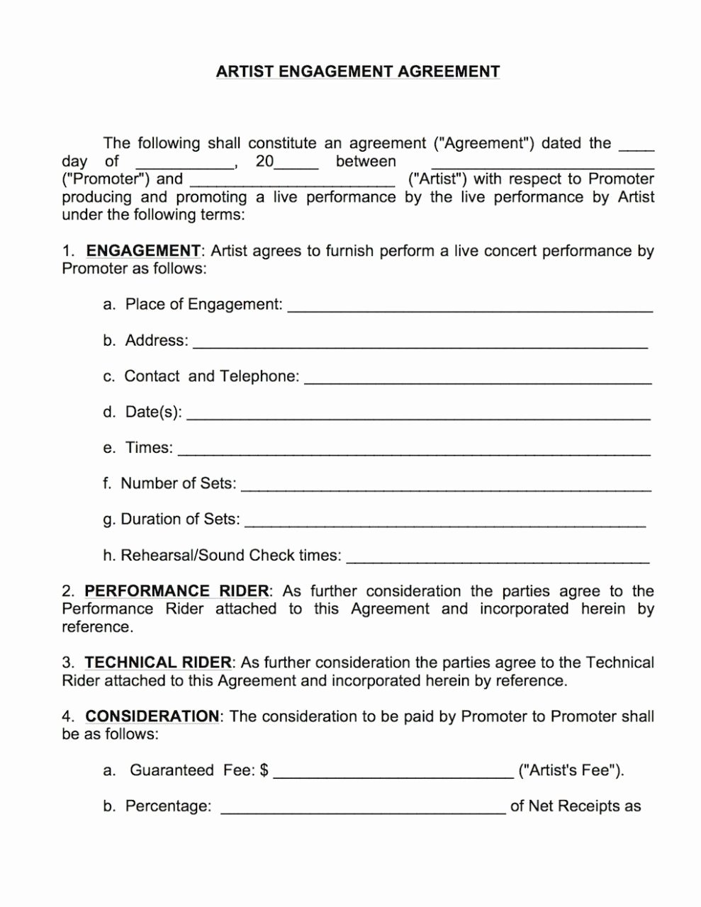 Music Performance Contract Template Lovely Live Performance Contract Extensive Musiccontracts