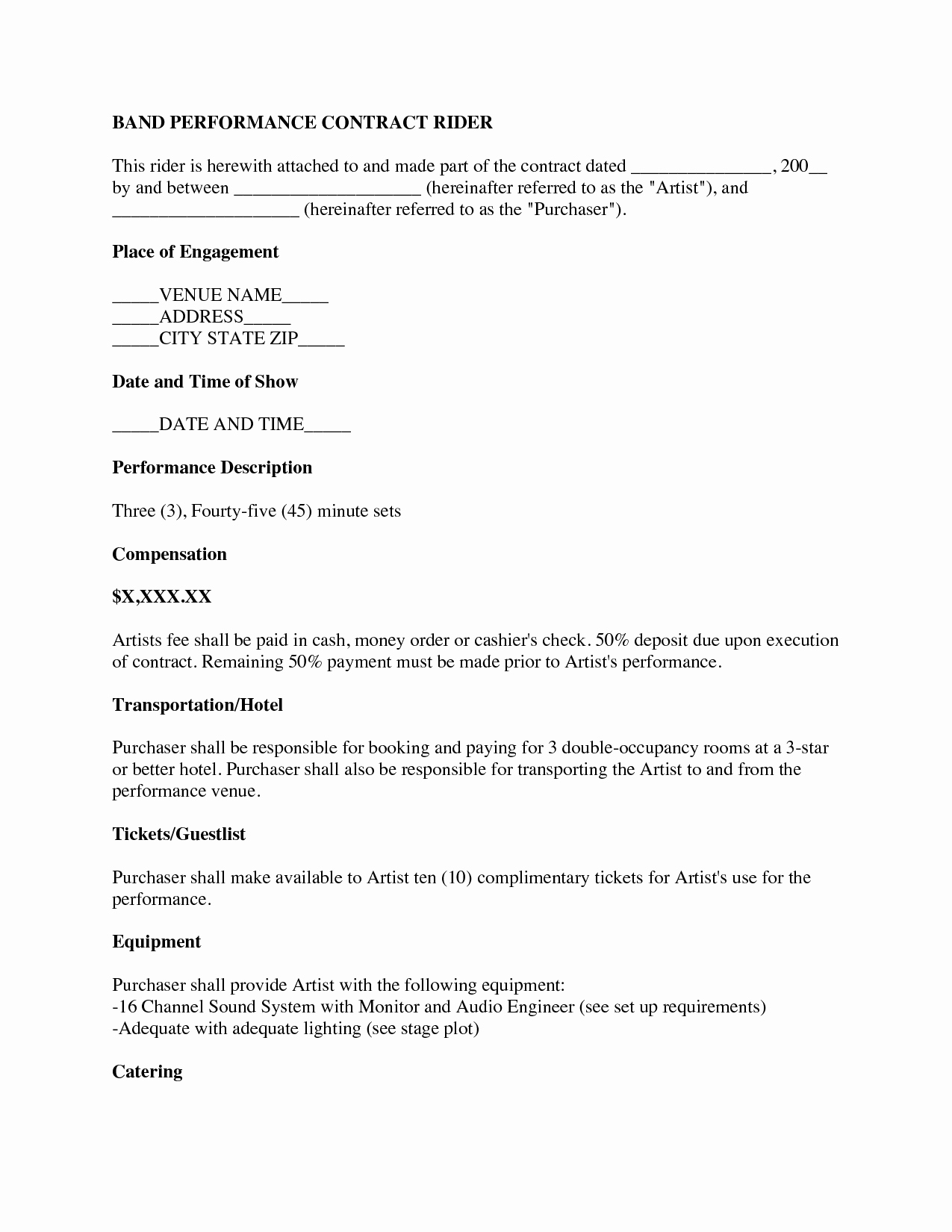 Music Performance Contract Template Luxury Music Performance Contract