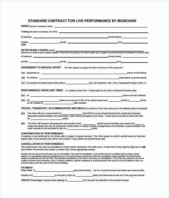 Music Performance Contract Template New 15 Music Contract Templates