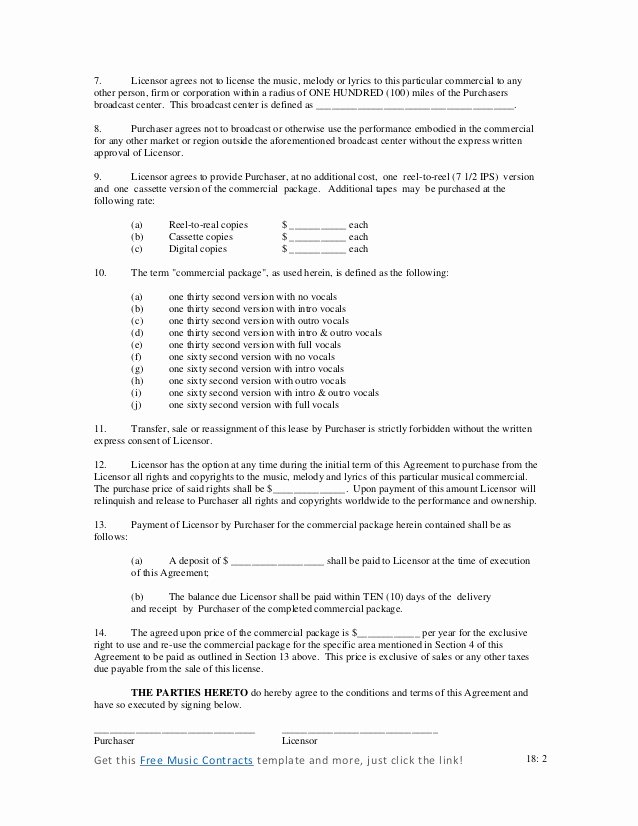 Music Performance Contract Template New Mercial Music Contract