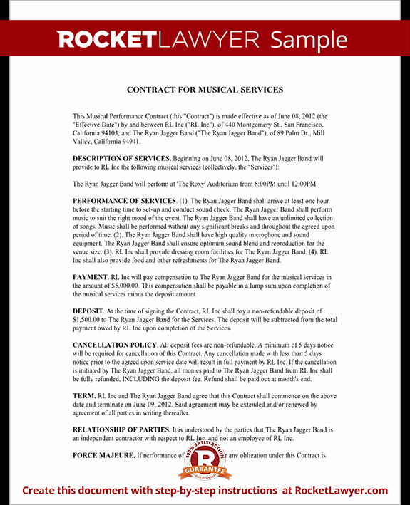 Music Performance Contract Template New Music Performance Contract Artist Performance Agreement