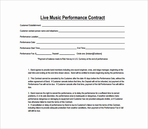 Music Performance Contract Template New Performance Contract Template 14 Download Free