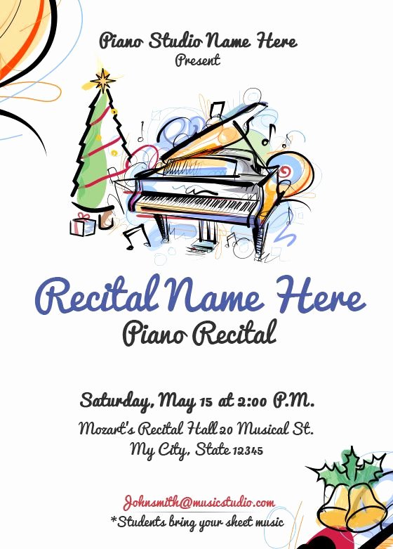 Musical Program Template Luxury Christmas Piano Recital Invitation