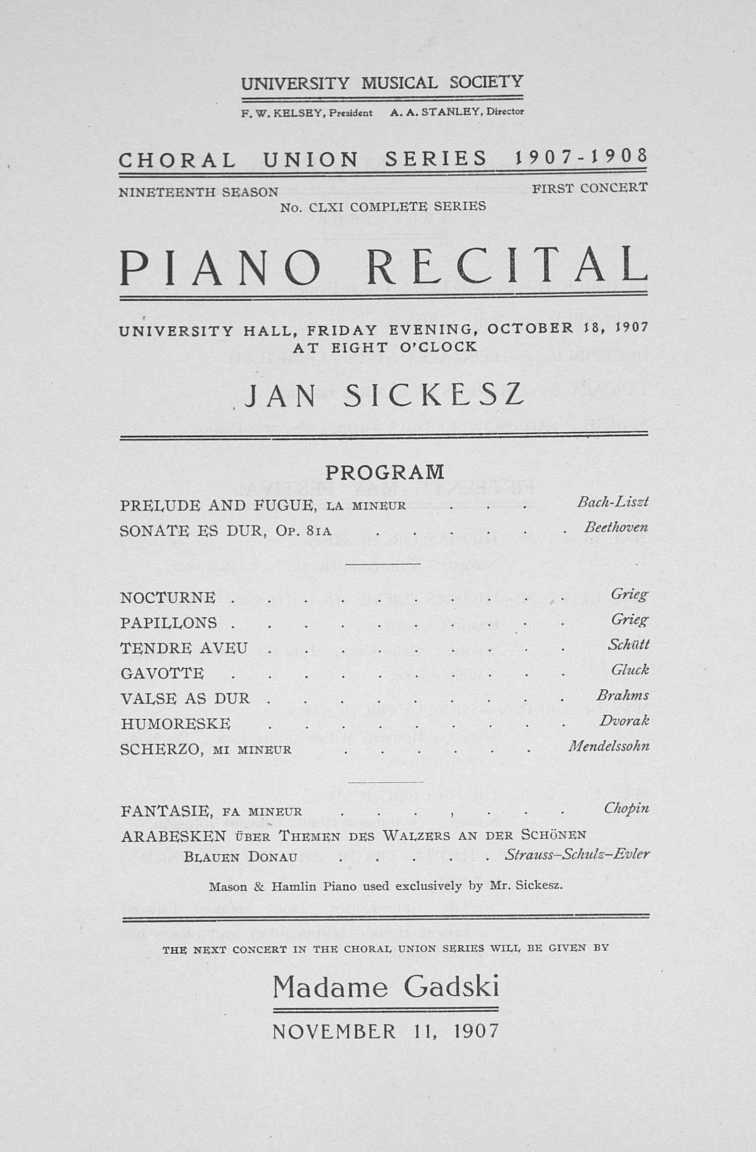 Musical Program Templates New Ums Concert Program October 18 1907 Choral Union Series