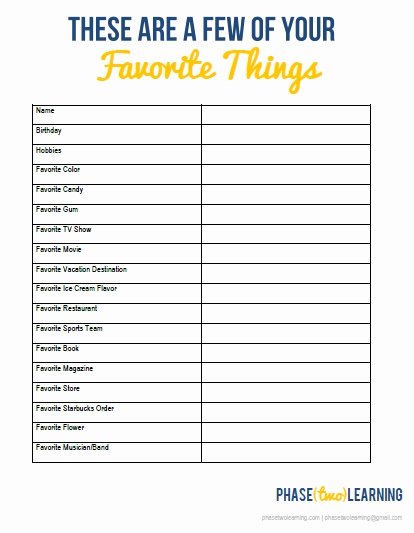 My Favorite Things List Template Awesome 28 Of Cute Employee Favorites Template