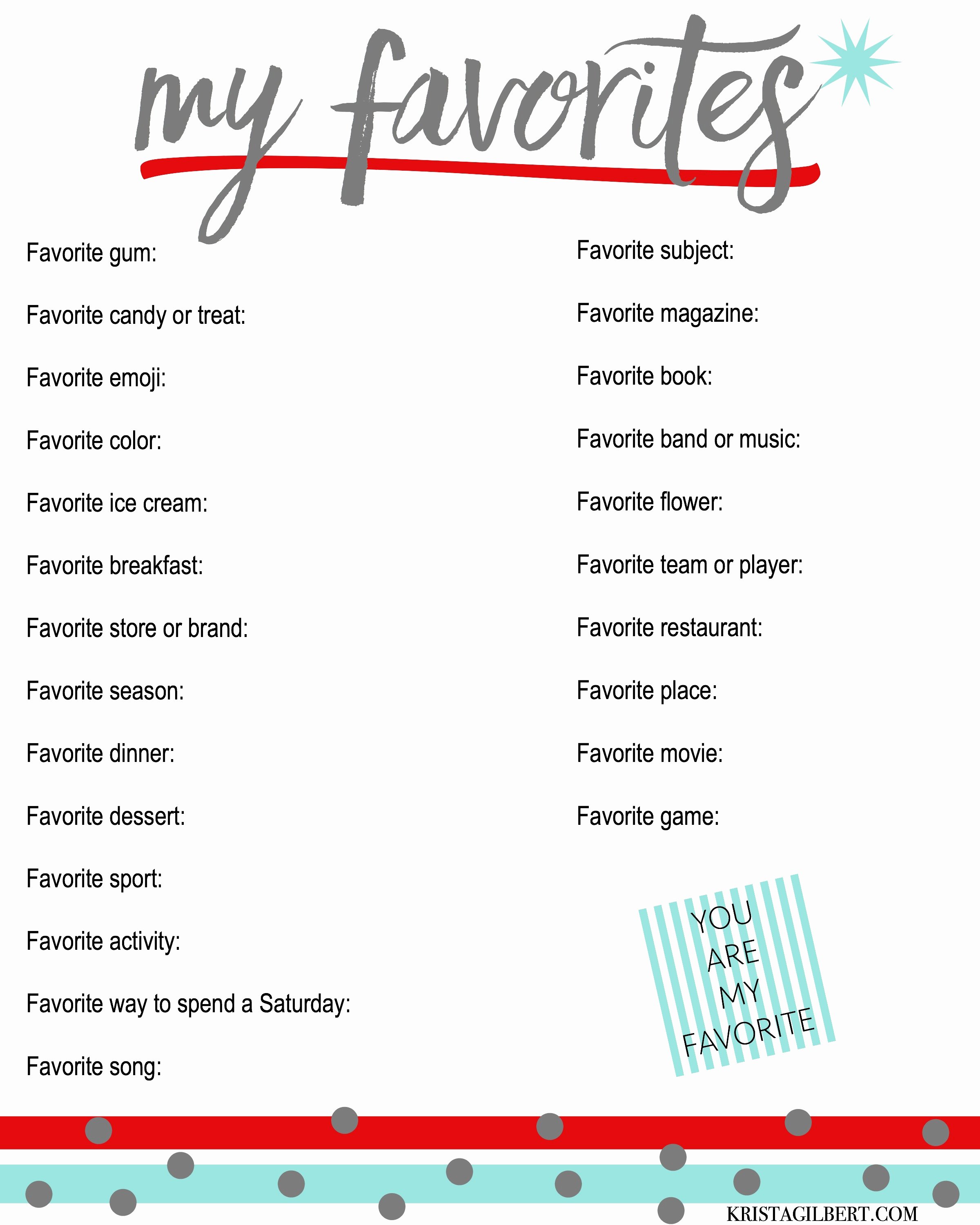 My Favorite Things List Template Beautiful A List Of Your Family S Favorite Things Know them