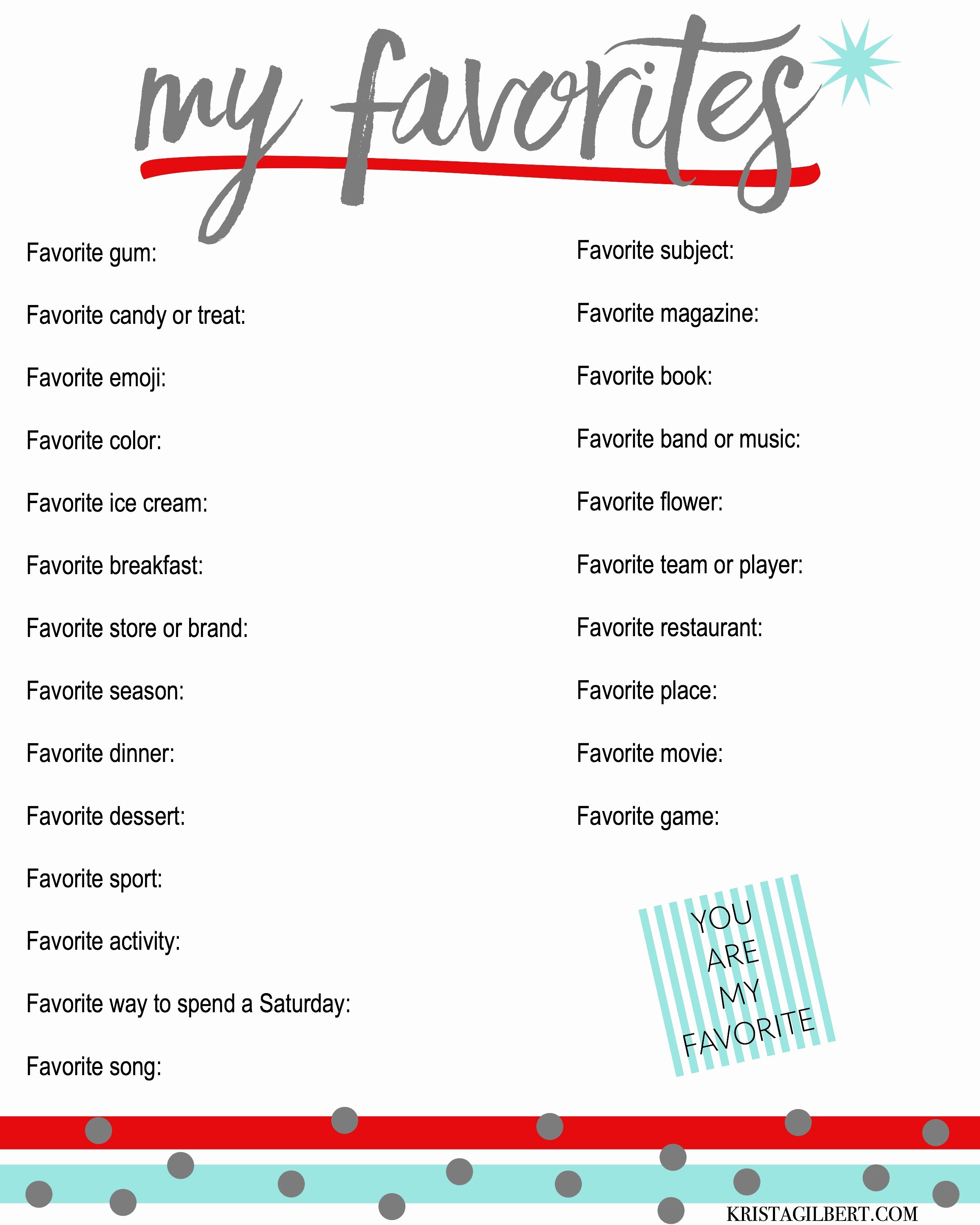 My Favorite Things List Template