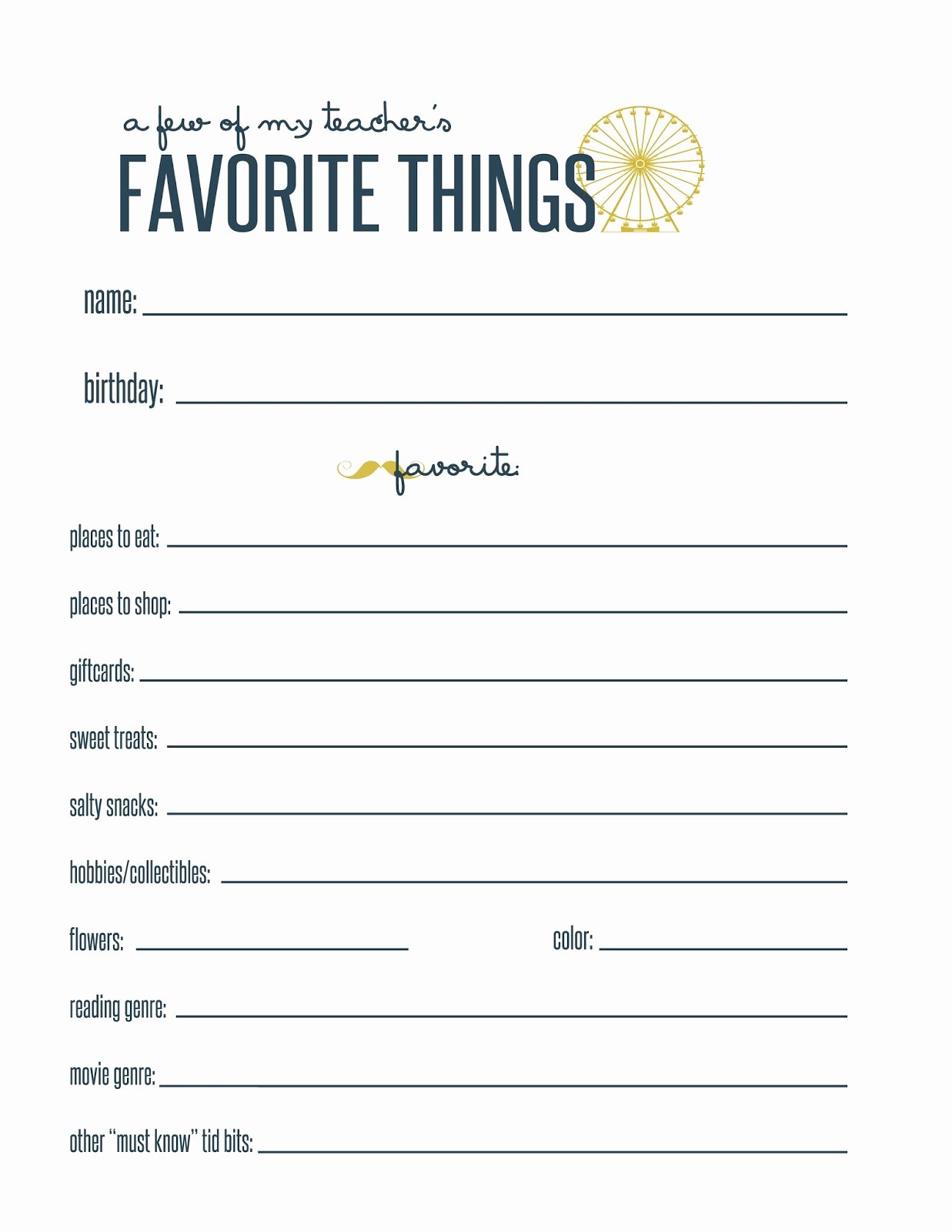 My Favorite Things List Template Beautiful the Fickle Giraffe