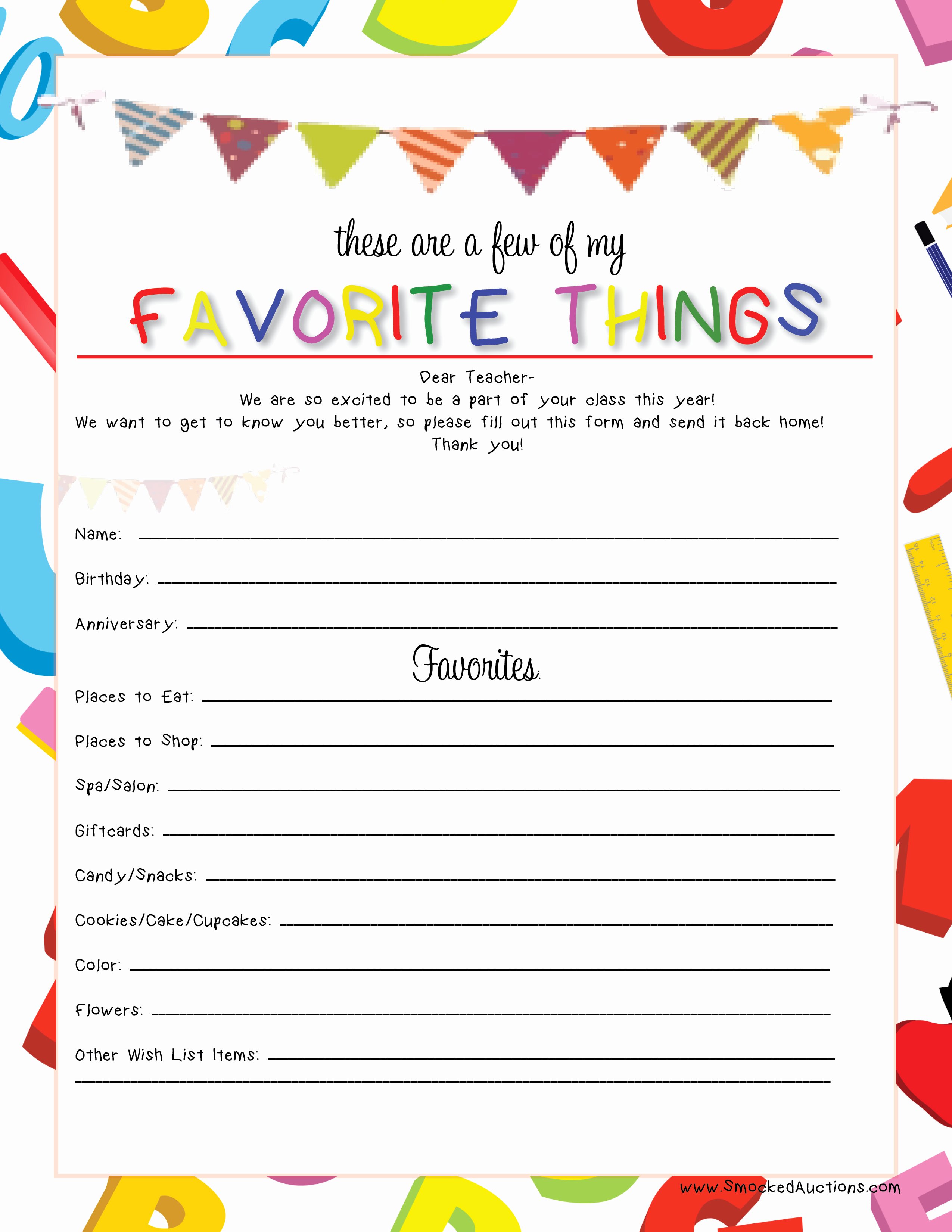 My Favorite Things List Template Elegant Smocked Auctions Blog Teacher S Favorite Things