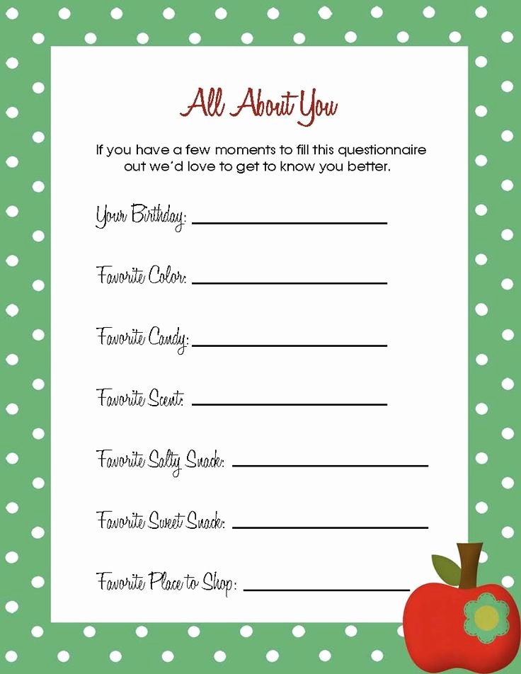 My Favorite Things List Template Fresh 1000 Ideas About Teacher Questionnaire On Pinterest