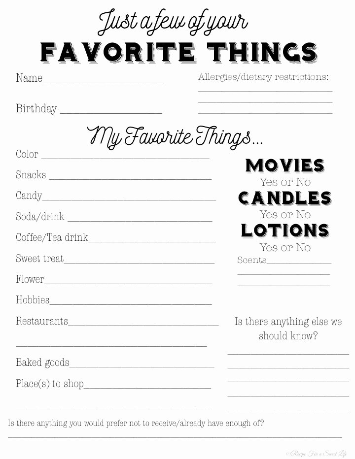 My Favorite Things List Template Lovely Back to School and Teacher Questionnaire Recipe for A
