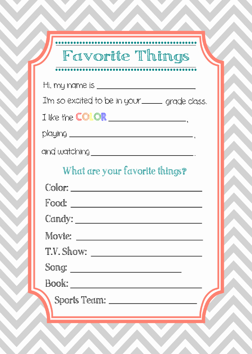 My Favorite Things List Template New Back to School Teacher Interview