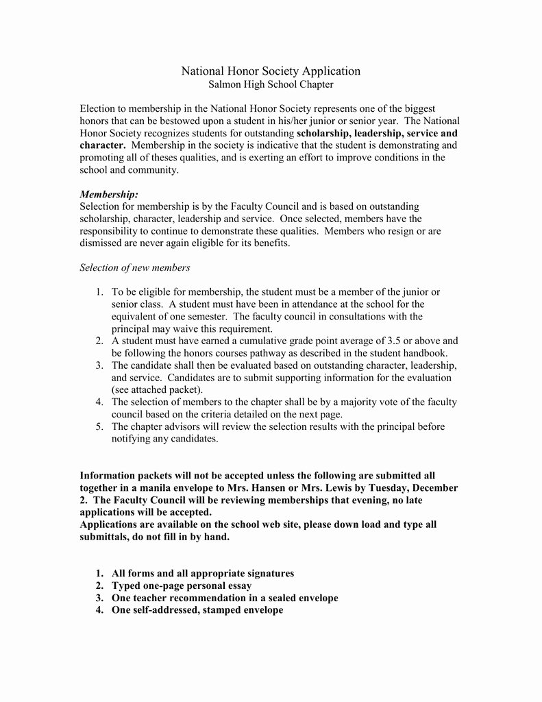 National Honor society Application Examples Beautiful Application Essay Honor National society