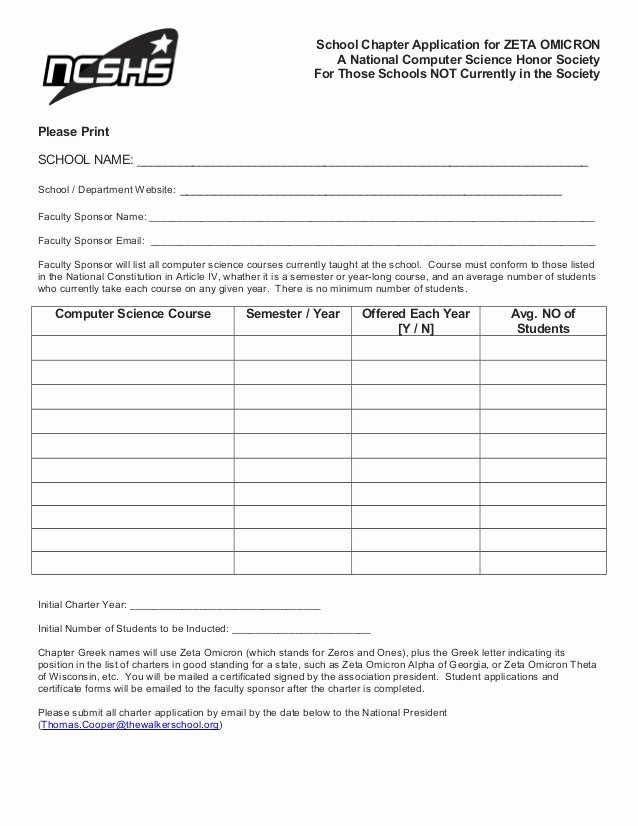 National Honor society Application Examples Inspirational Ncshs School Chapter Application form