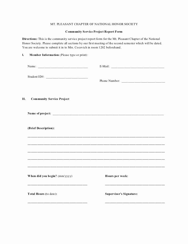 National Honor society Application Examples Unique Munity Service Project form