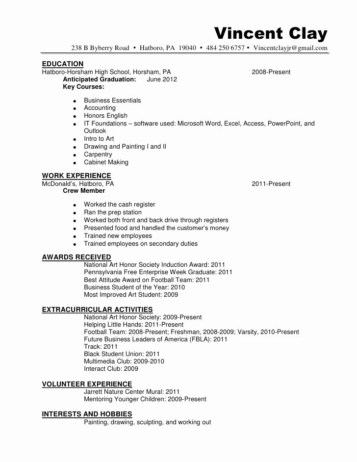 National Honor society Resume Fresh Resume Sample Hannah Hatboro 0411