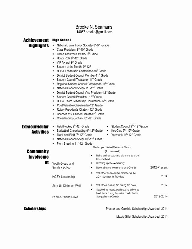 National Honor society Resume Inspirational Resume High School