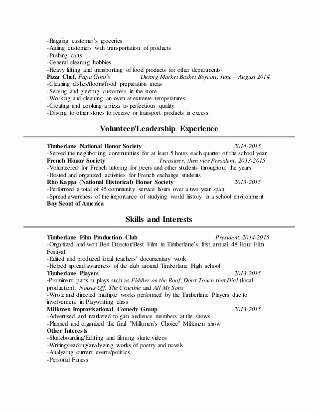 National Honor society Resume New Erik Farrah Resume Summer 2016