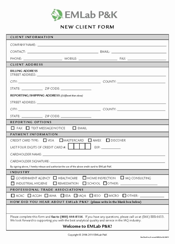 New Client form Template Elegant Download New Client form for Free