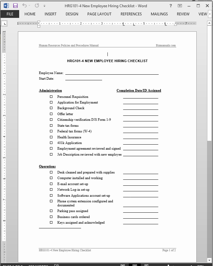 New Employee Checklist Template Excel Fresh New Employee Hiring Checklist Template