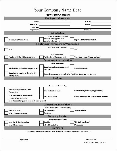 New Employee Checklist Template Excel Lovely Free Personalized New Hire Checklist From formville