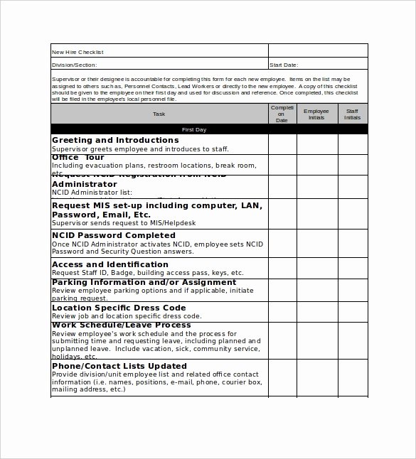 New Employee Checklist Template Excel Luxury New Hire Checklist Template 17 Free Word Excel Pdf