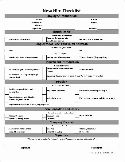 New Employee Checklist Template Excel New Free Basic New Hire Checklist From formville