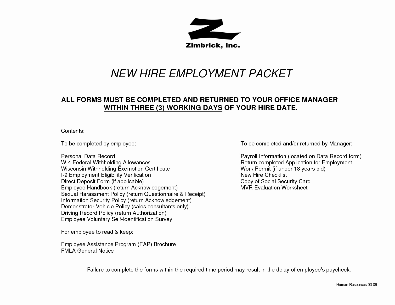 New Employee Welcome Packet Template Awesome New Hire Packet forms Bing Images