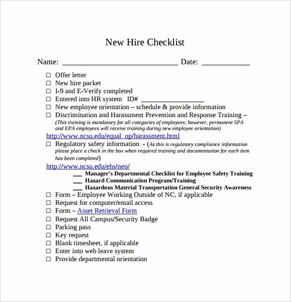 New Employee Welcome Packet Template Awesome Sample New Hire Checklist Template 11 Documents In Pdf