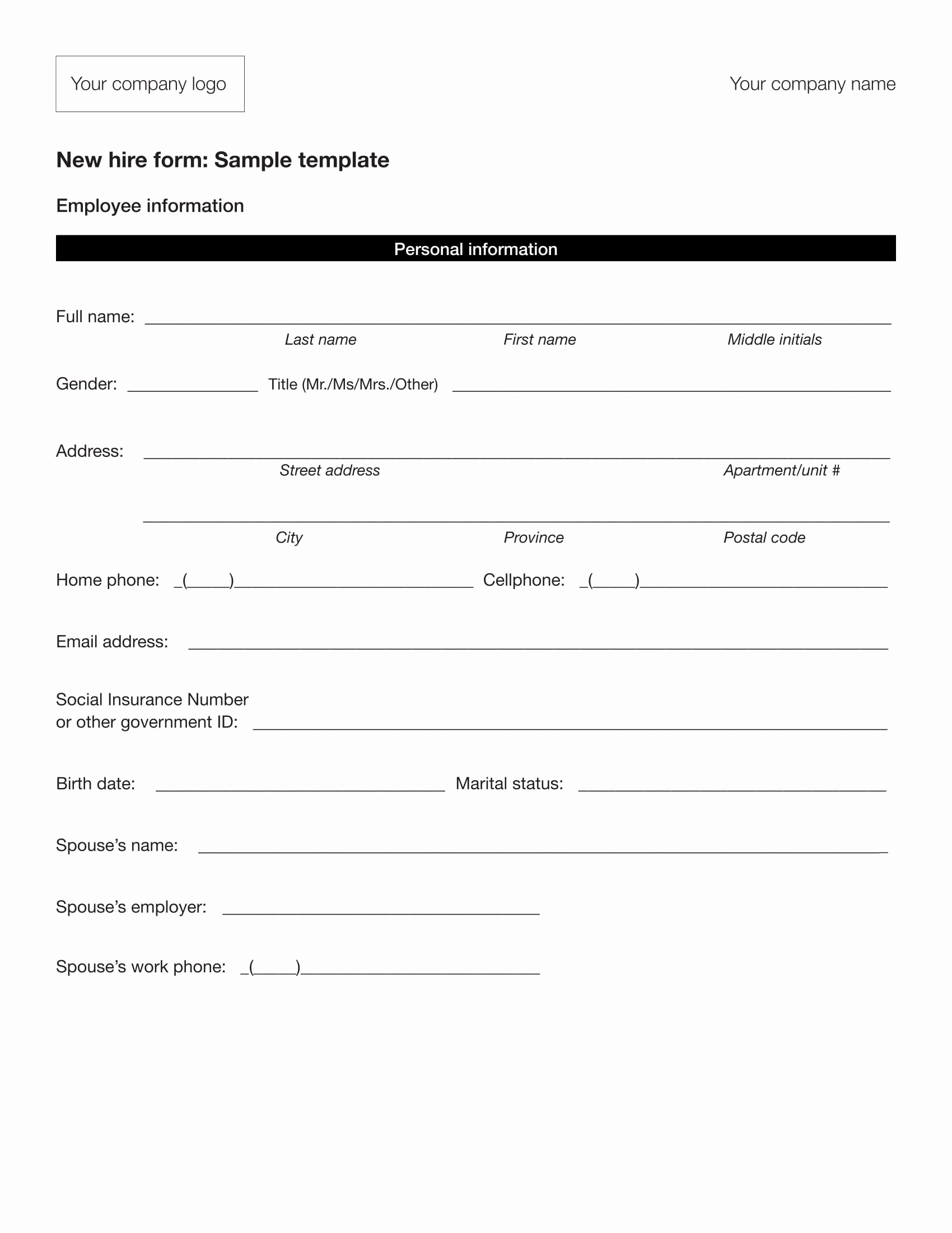 New Hire Requisition form Awesome 13 Employee Information forms Free Word Pdf format