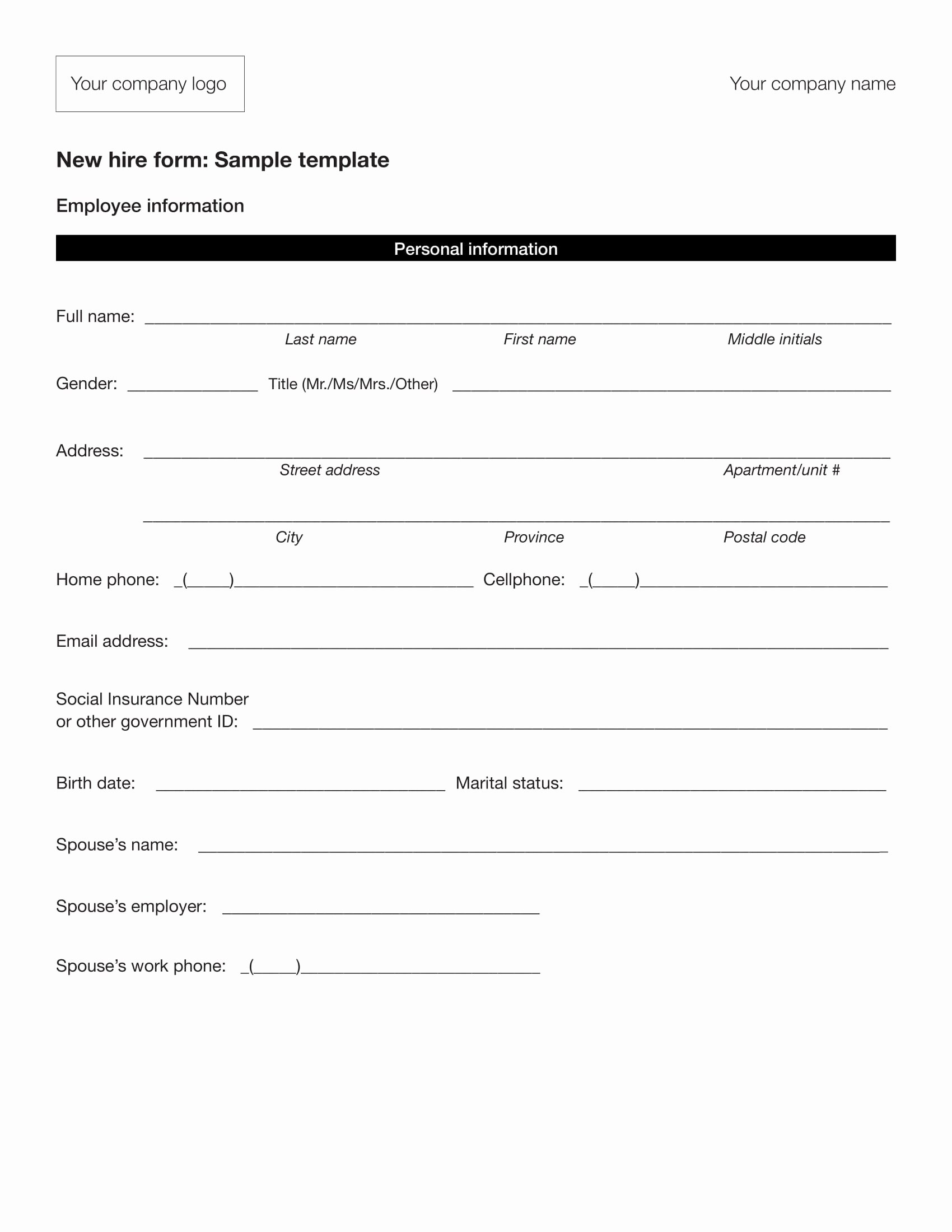 New Hire Requisition form Best Of 10 Employee Information form Examples Pdf