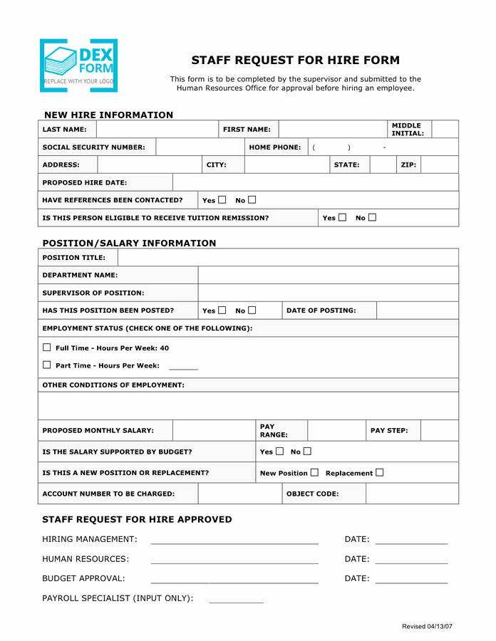 New Hire Requisition form Elegant Staff Request for Hire form In Word and Pdf formats