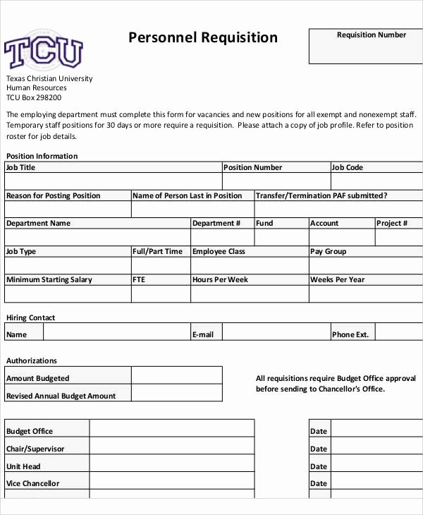 New Hire Requisition form Fresh Requisition form Example