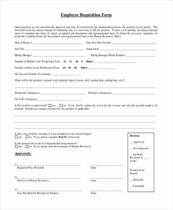 New Hire Requisition form Fresh Sample Employment form 26 Free Documents In Word Pdf