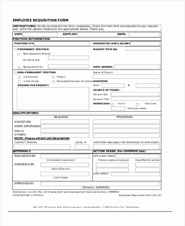 New Hire Requisition form Inspirational Requisition forms In Excel