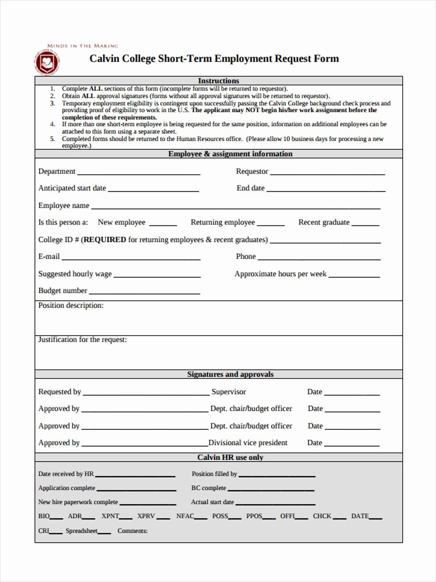 New Hire Requisition form Lovely 50 Sample Employee Request forms