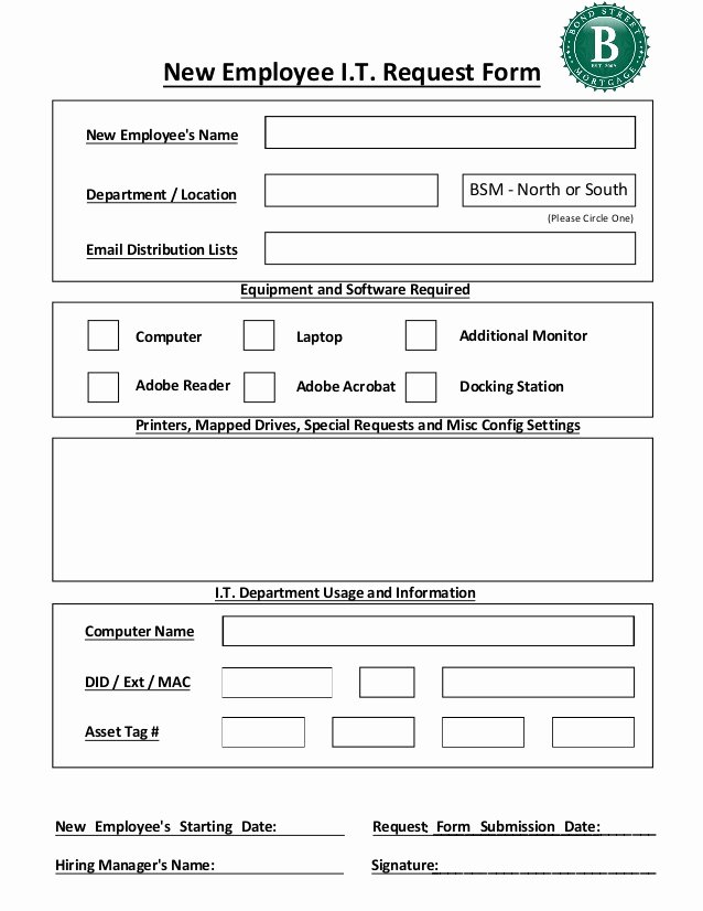 New Hire Requisition form Lovely New Employee It Request form