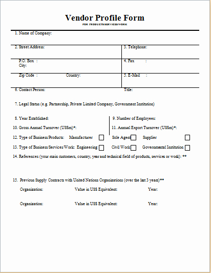 New Vendor Setup form Excel Template New Vendor Profile form Template for Word