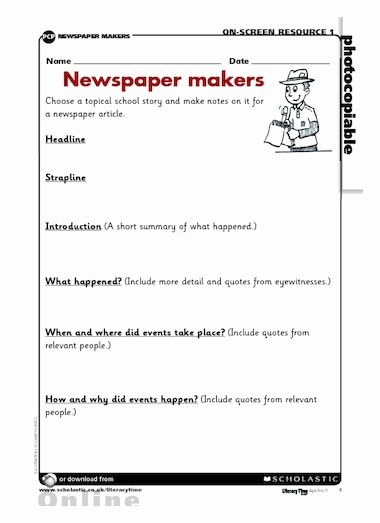 Newspaper Book Report Template Inspirational Newspaper Makers – Writing Frame – Free Primary Ks2