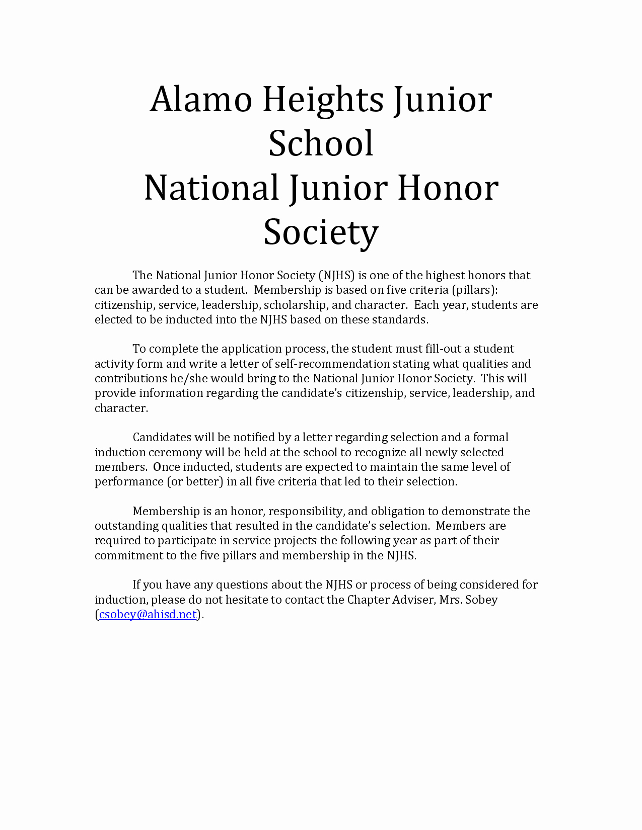 Nhs Acceptance Letter Sample Lovely Re Mendation Letter for National Honor society Free