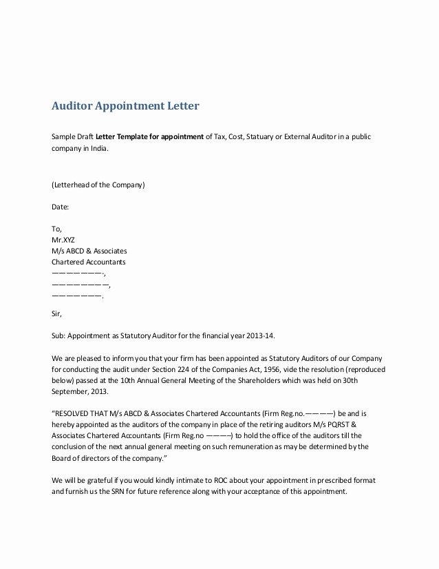 Nhs Acceptance Letter Sample Luxury Auditor Appointment Letter