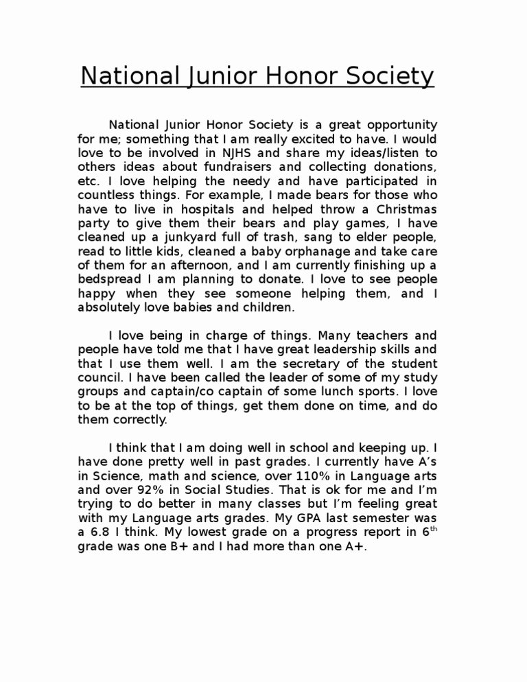 Nhs Acceptance Letter Sample Unique National Junior Honor society Application Essay