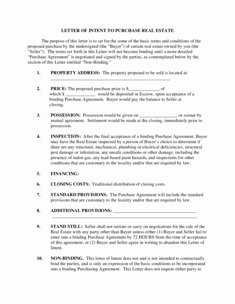 Non Binding Letter Of Intent to Lease Template Elegant Non Binding Fer Vs Letter Intent