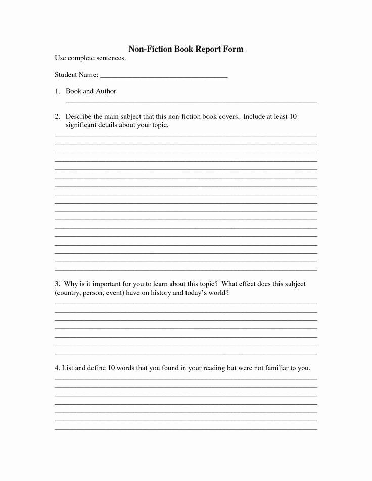 Non Fiction Book Report Template Unique Non Fiction Book Report form as Pdf