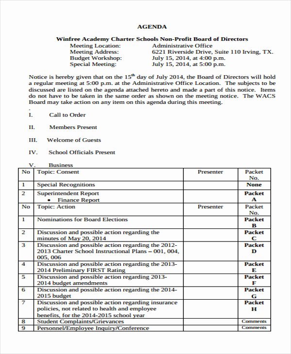 Non Profit Meeting Minutes Template Best Of Nonprofit Agenda Templates 7 Free Sample Example