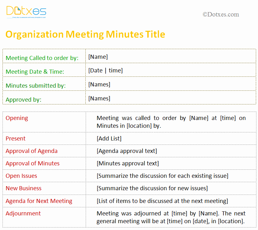 Non Profit Meeting Minutes Template Fresh Meeting Minutes Template for organization Dotxes